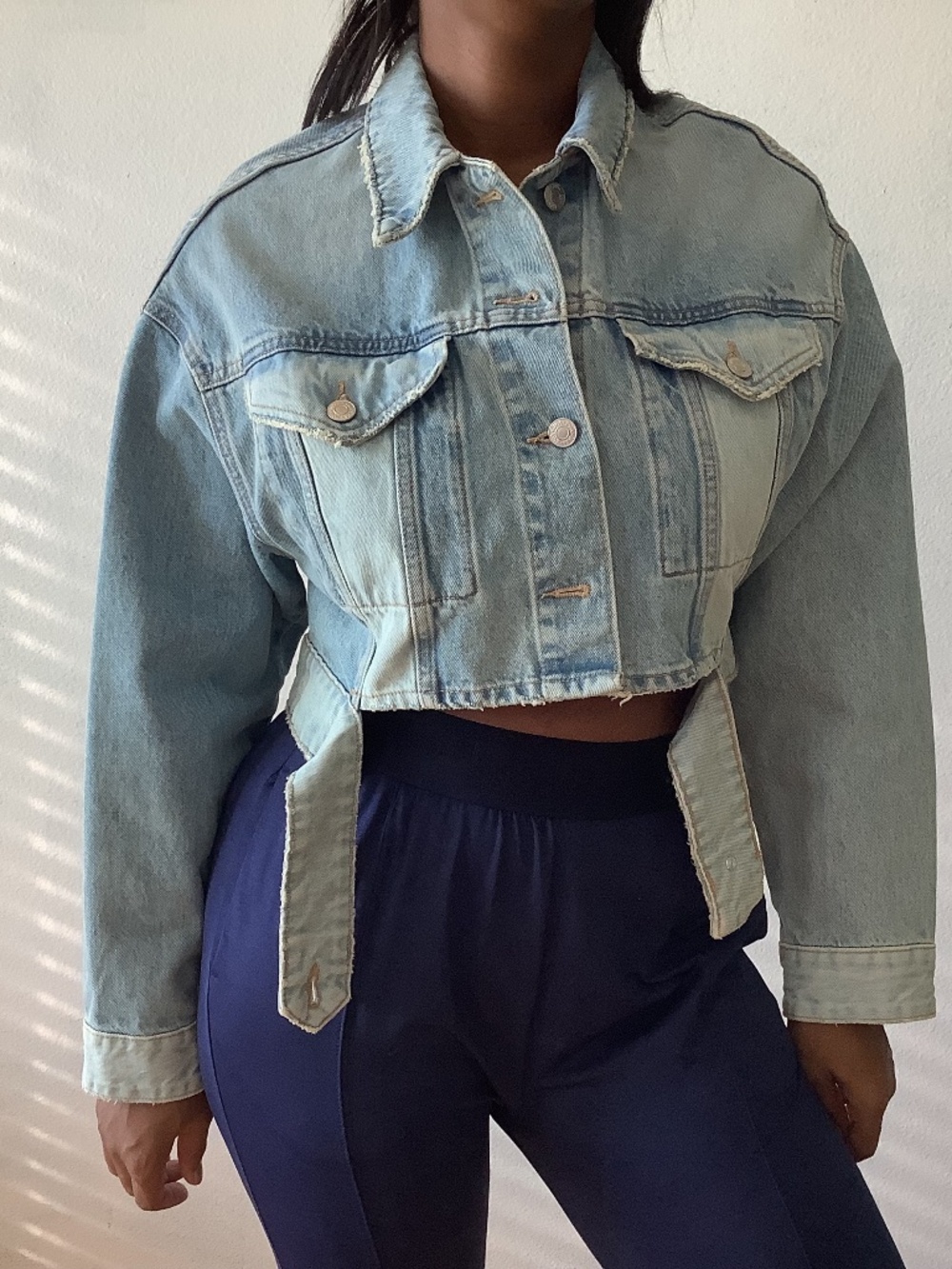 ZARA NEW WOMAN TRF DENIM JACKET WITH CUT-OUT DETAIL LIGHT BLUE SIZE XS 4365/072